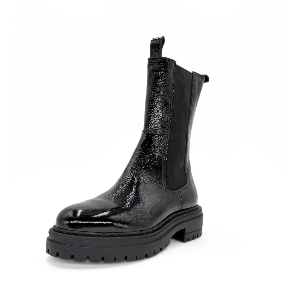 Patent Lug Sole Ankle Boots