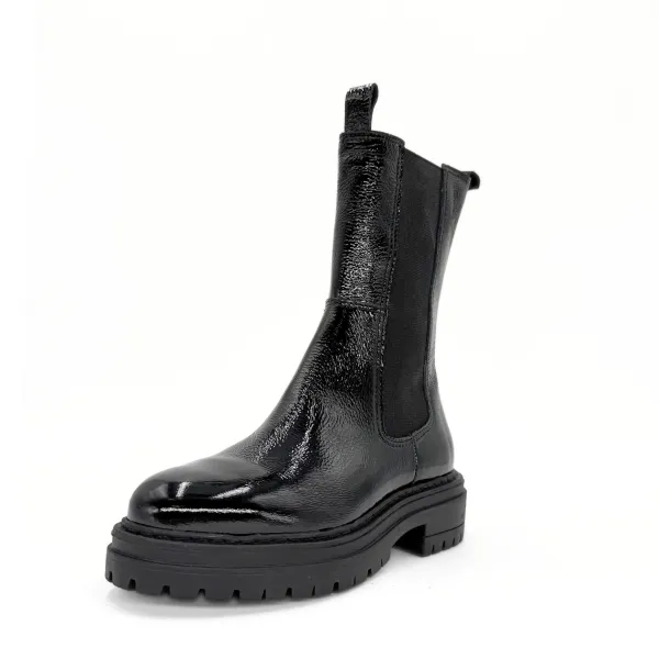 Patent Lug Sole Ankle Boots