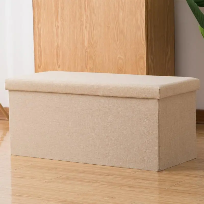 Lidded Rectangular Cotton Fabric Ottoman Laundry Hamper