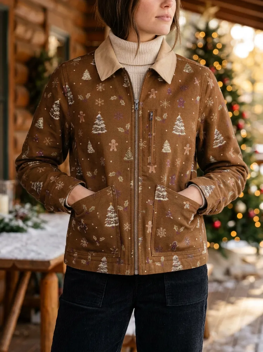 Christmas Holiday Gingerbread Tree Print Jacket