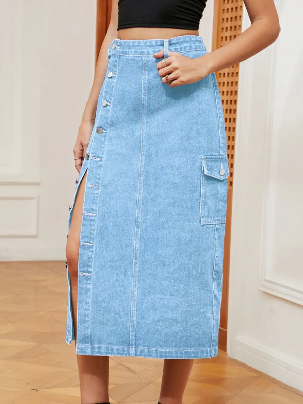 Button Down Denim Dropship Skirt