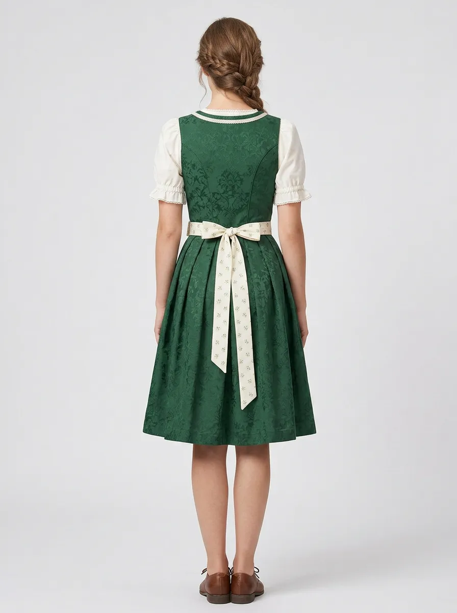 Floral Apron Square Neck Traditional Women's Bavarian Oktoberfest Dirndl Dress