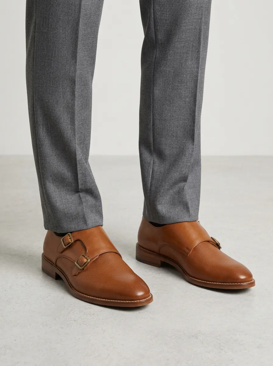 Men's Everyday Business Formal Textured Double Monk Strap Leather Shoes