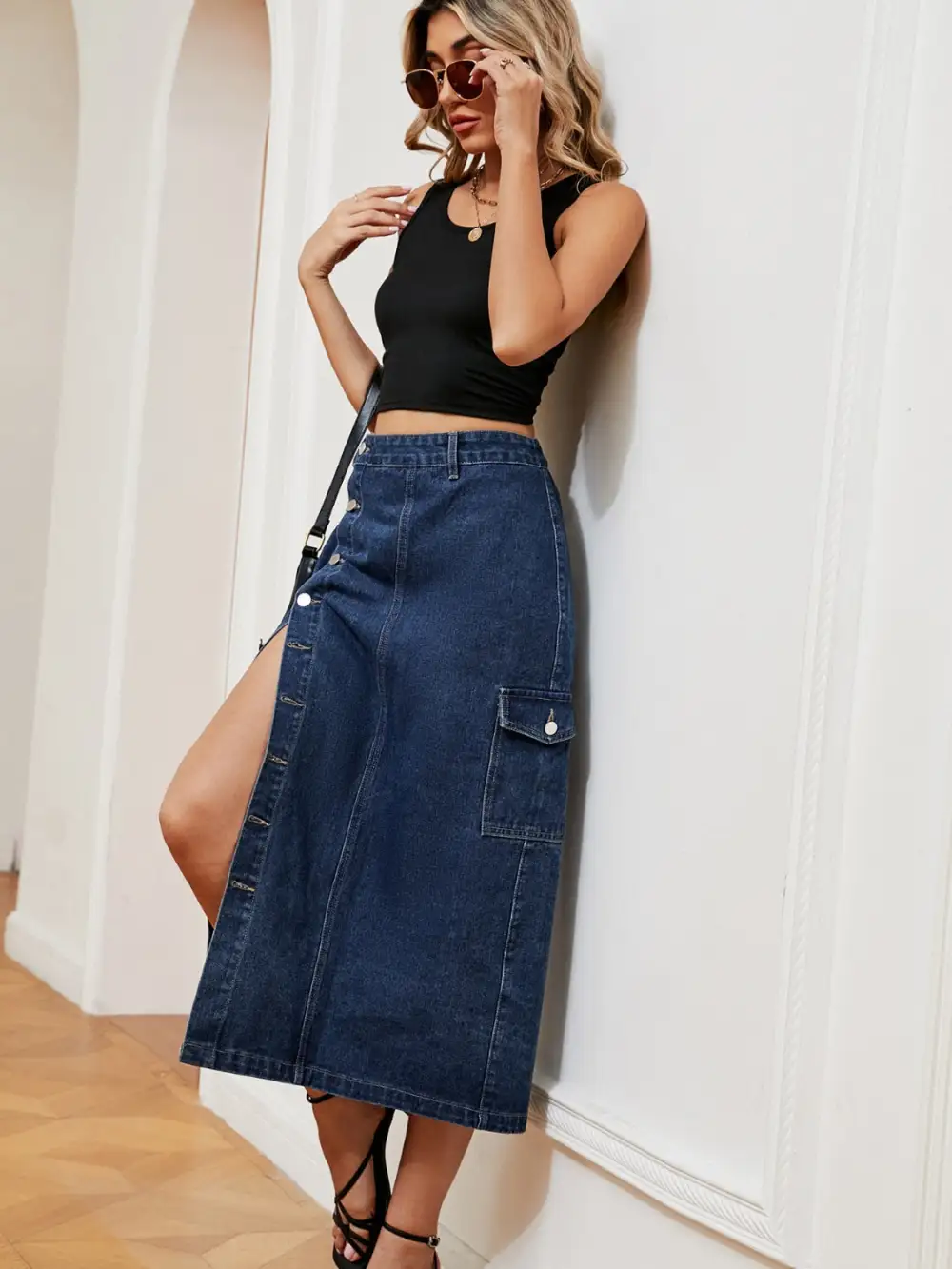 Button Down Denim Dropship Skirt