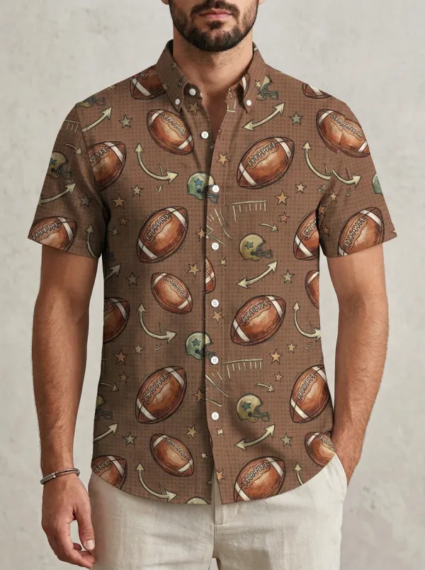 Men's American Football Lover Helmet Ball Pattern Printed Shirt