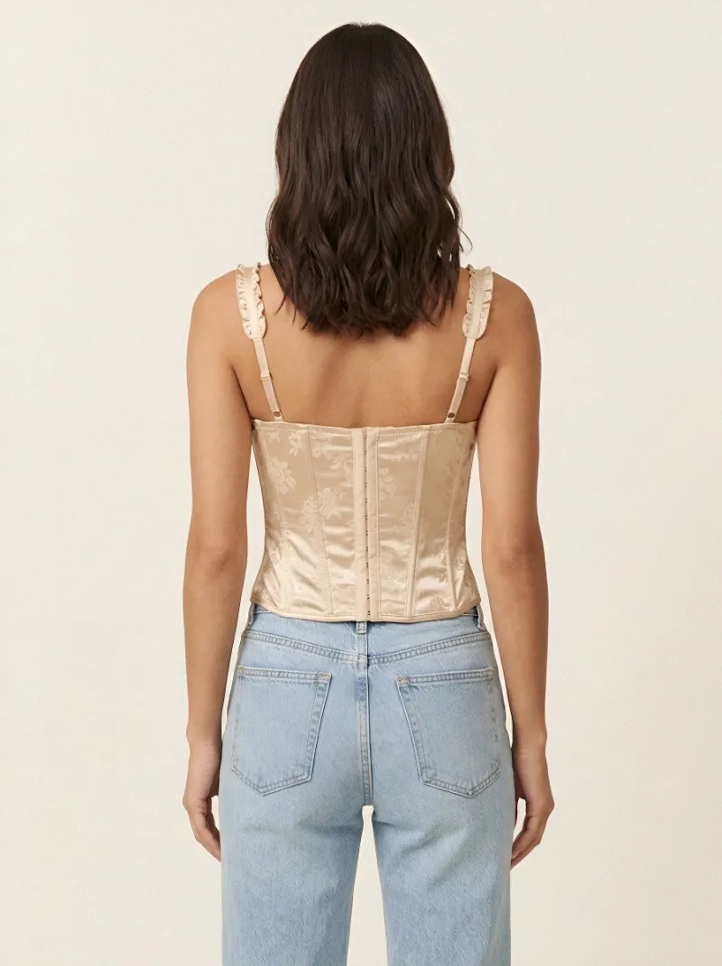 Floral Satin-Look Hook-Front Vintage-Inspired Women's Corset Top