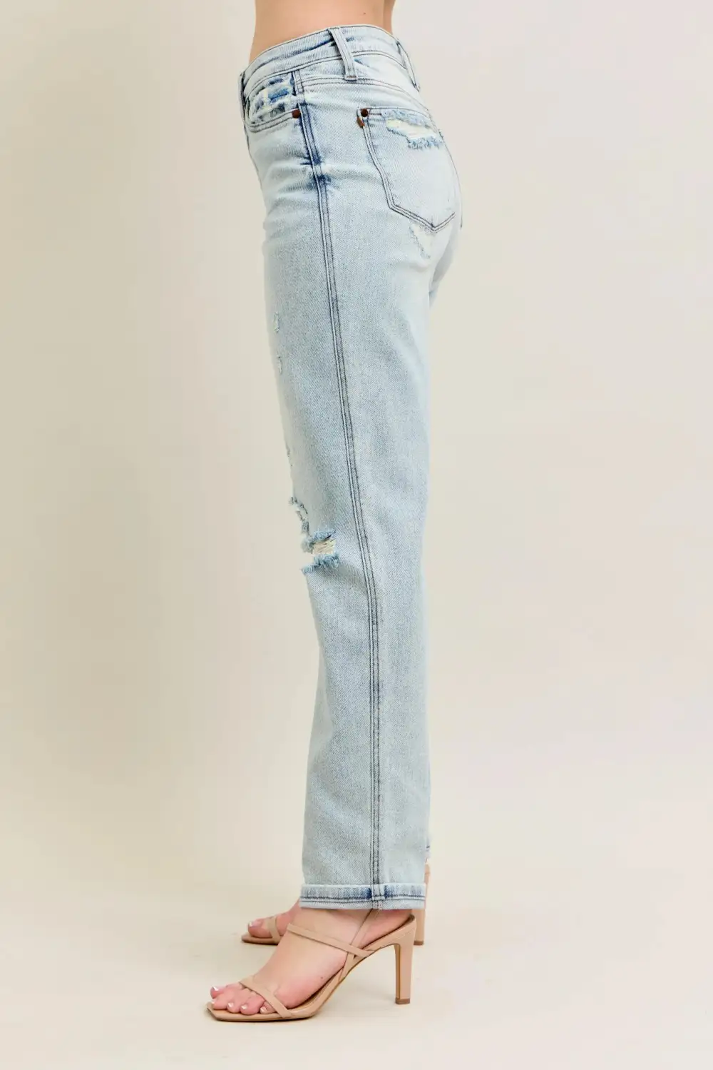 Full Size  Stitch Detail Destroy Single Cuff Bf Jeans Plus Size