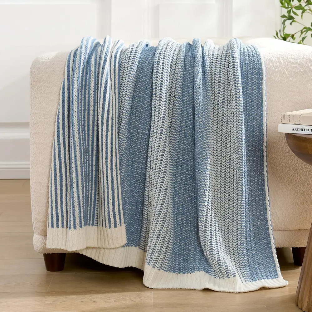 Moss-Stitch Chenille Two-Tone Throw Blanket