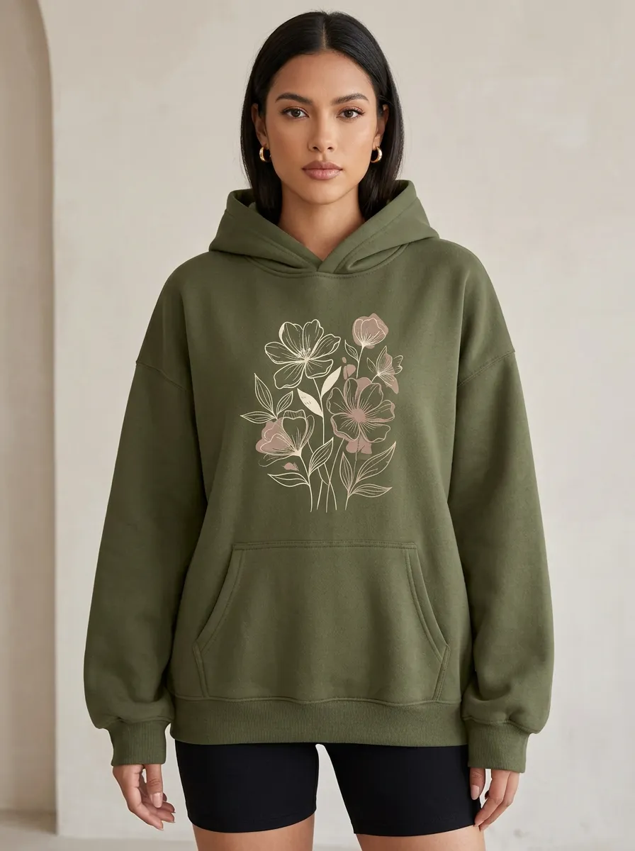 Botanical Nature Floral Line Art Hoodie