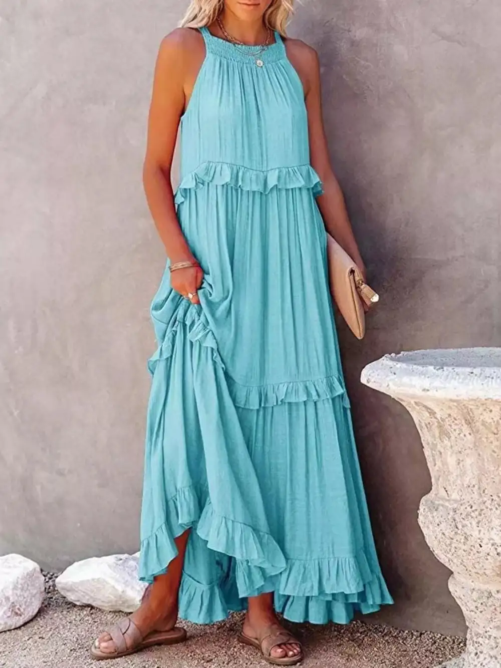 Classic Tiered Sleeveless Maxi Dress