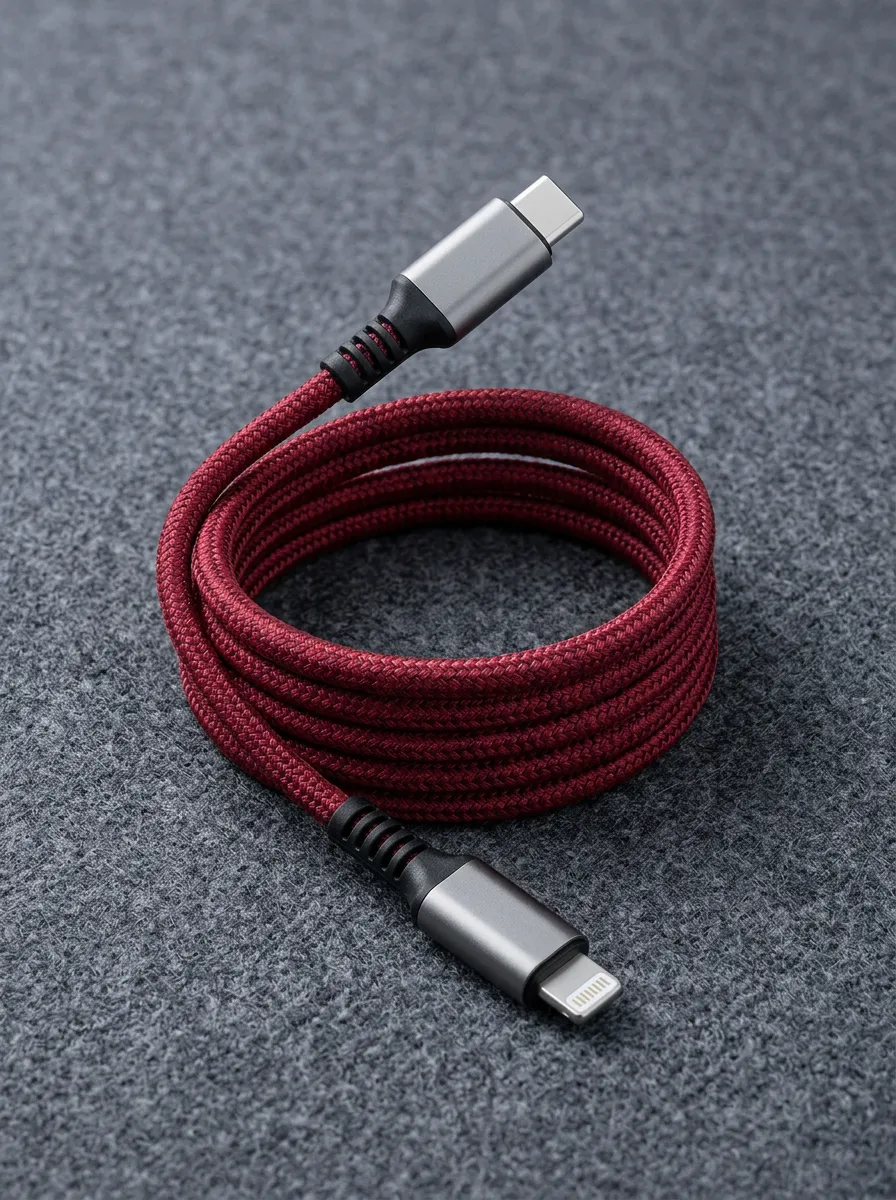Burgundy Braided USB-C to Lightning Phone Charging Cable