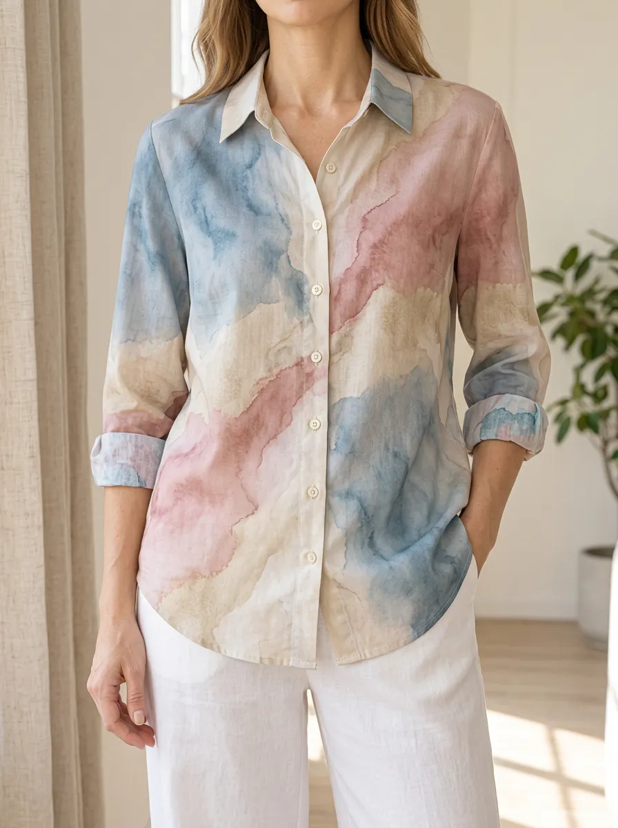 Women's Soft Wash Abstract Watercolor Pastel Shirt