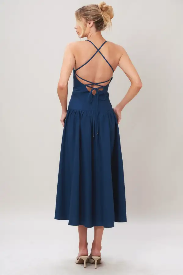 Linen-Blend Midi Dress