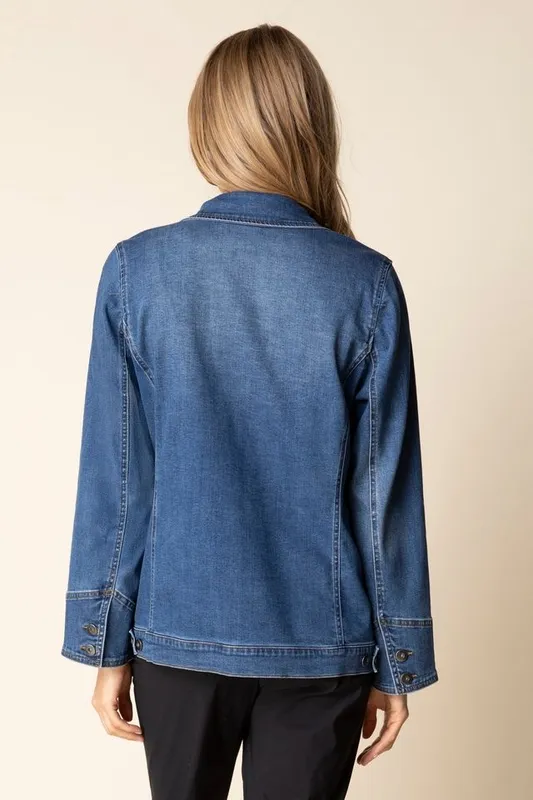 Cotton Denim Collared Button-Front Jacket