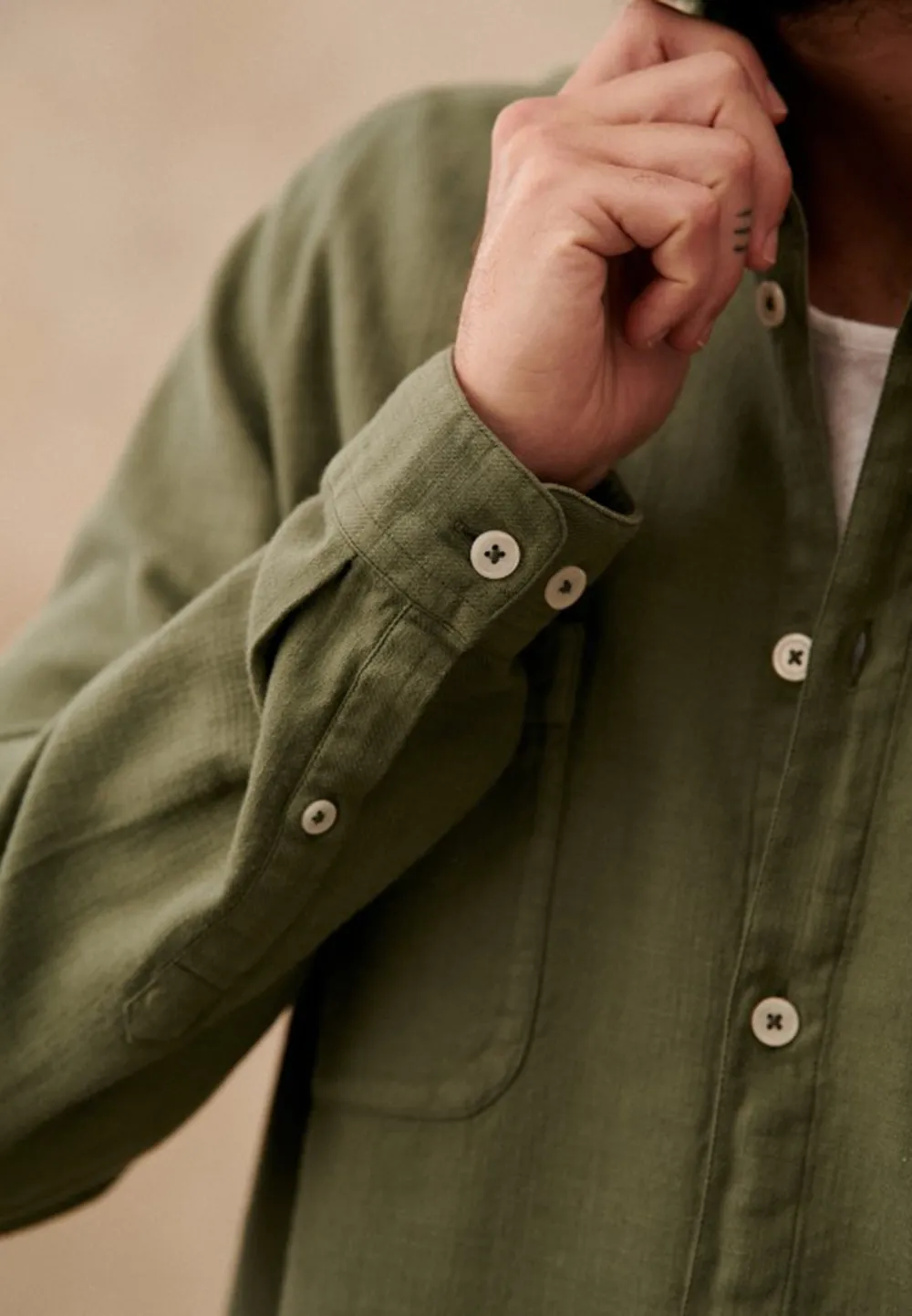 Olive Green Two Chest Pocket Long Sleeve Shirt