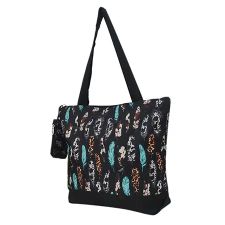 Feather Print Canvas Tote Bag