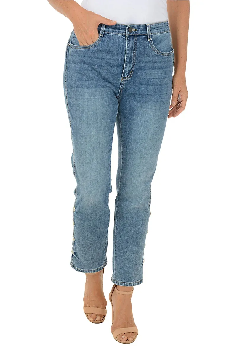 Skinny Lattice Hem Denim Capri Pant