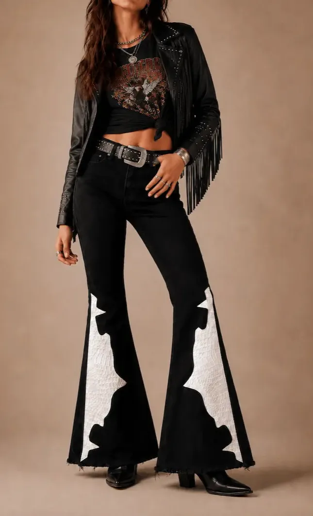 Crocodile Texture Flare Everyday Denim Jeans