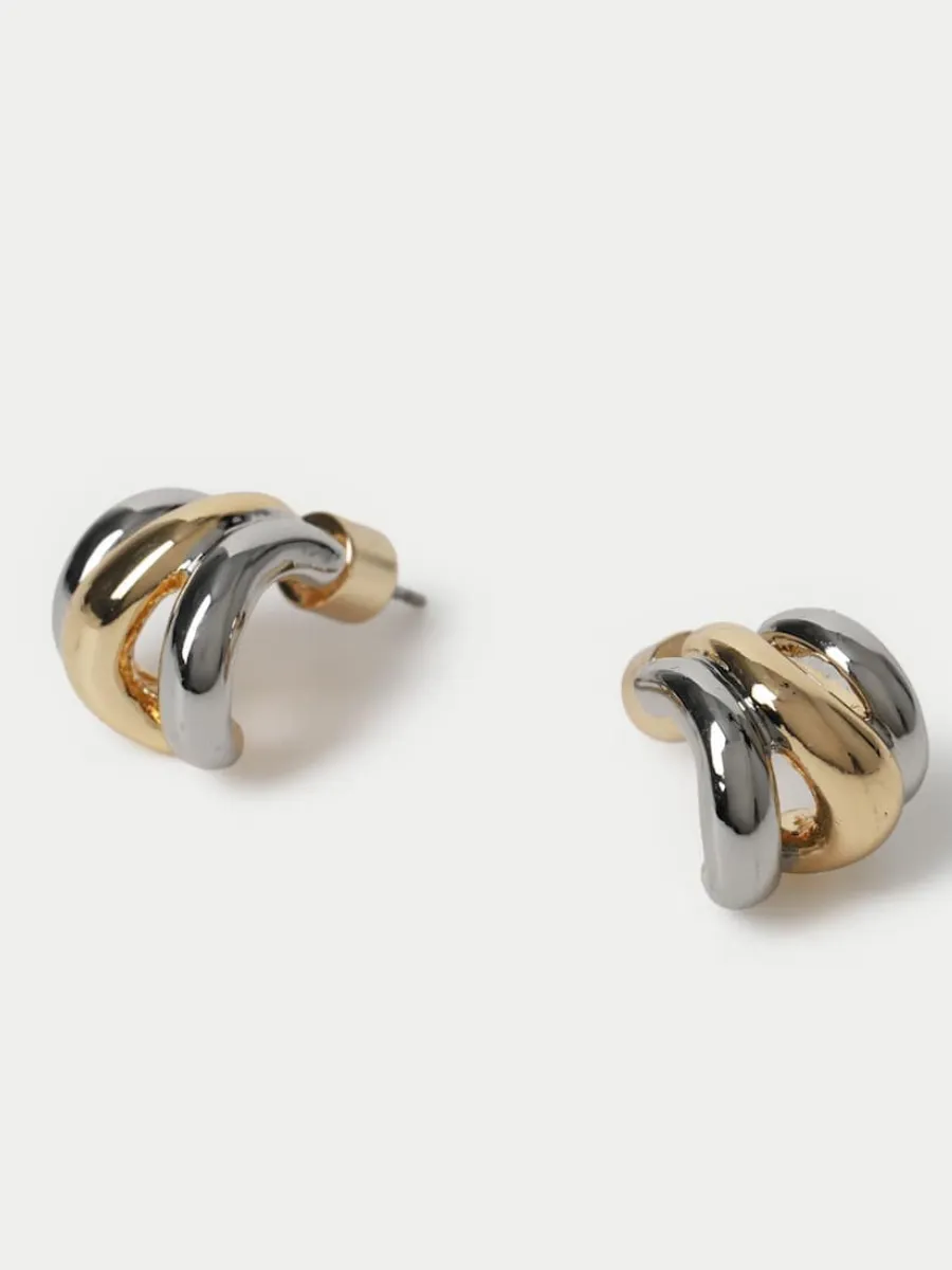 Two-Tone Twist Hoop Earrings