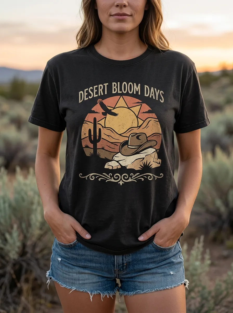 Cowboy-Hat Floral Western Crewneck T-Shirt