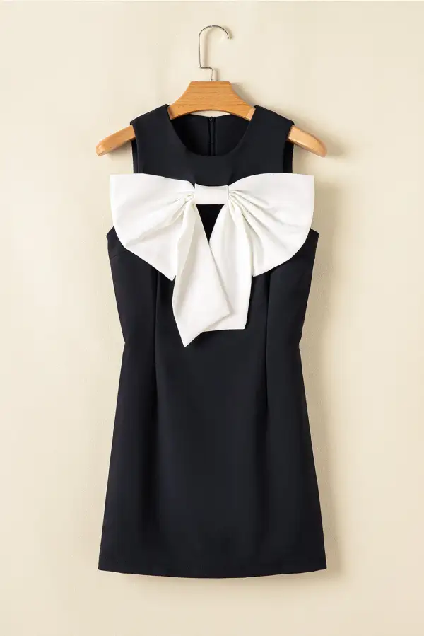 Daytime Tie Detail Contrast Trim Mini Dress