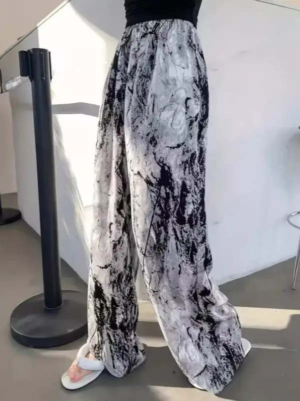 Abstract Print Wide Leg Casual Pants