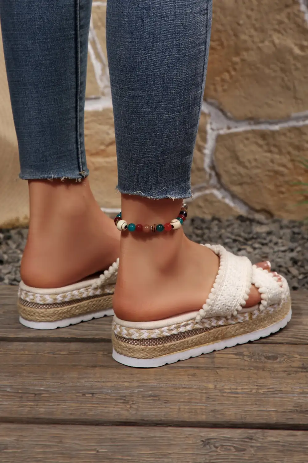 Knit Platform Slide Slippers