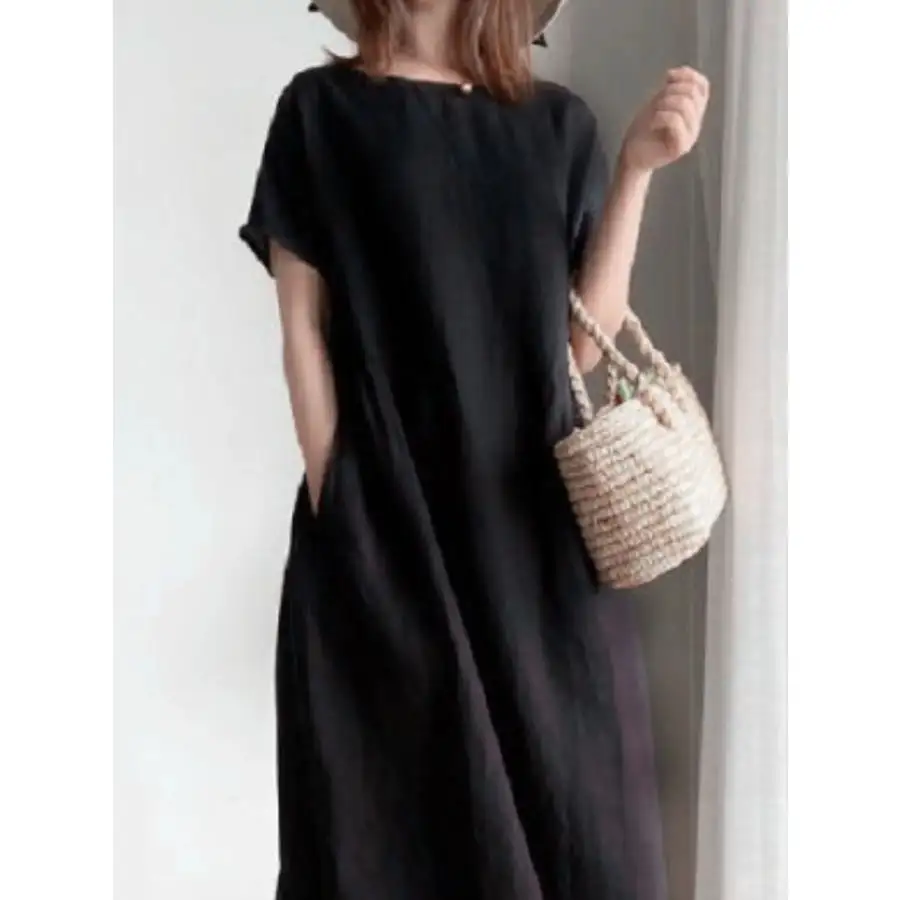 Full Size Casual Round Neck Midi Dress Plus Size