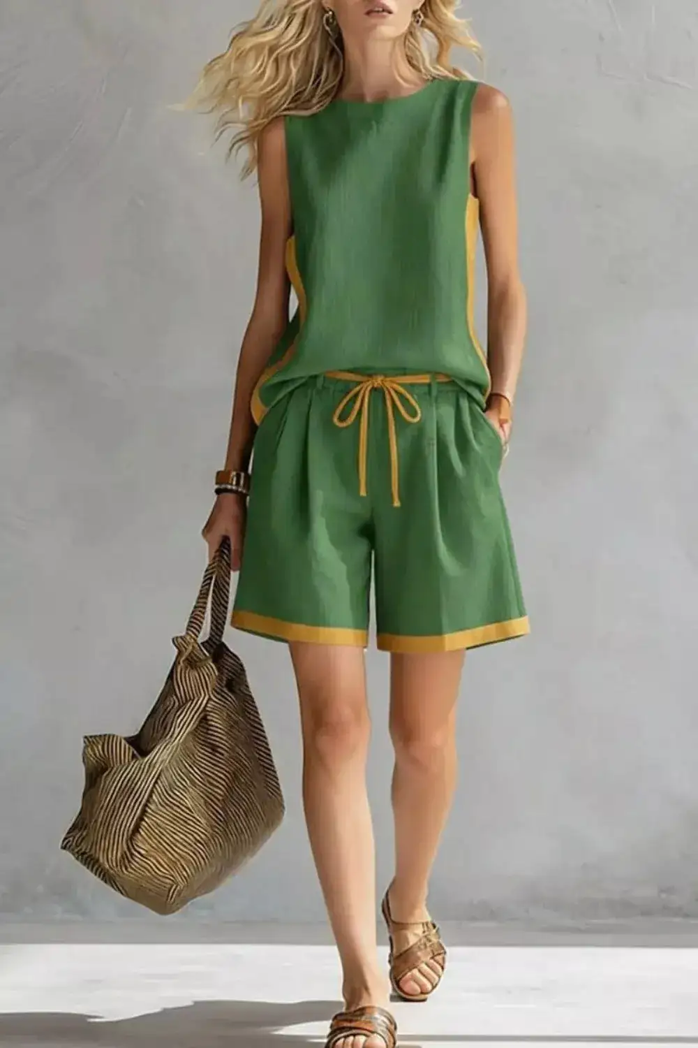 Contrast Trim Tank Shorts Set