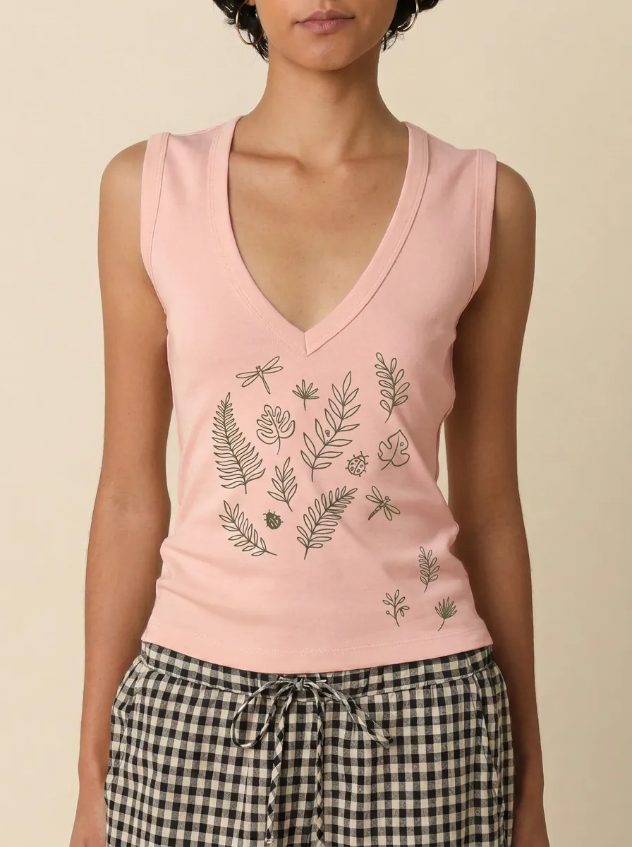 Women's Nature Lover Botanical Dragonfly Ladybug Printed Tank Top