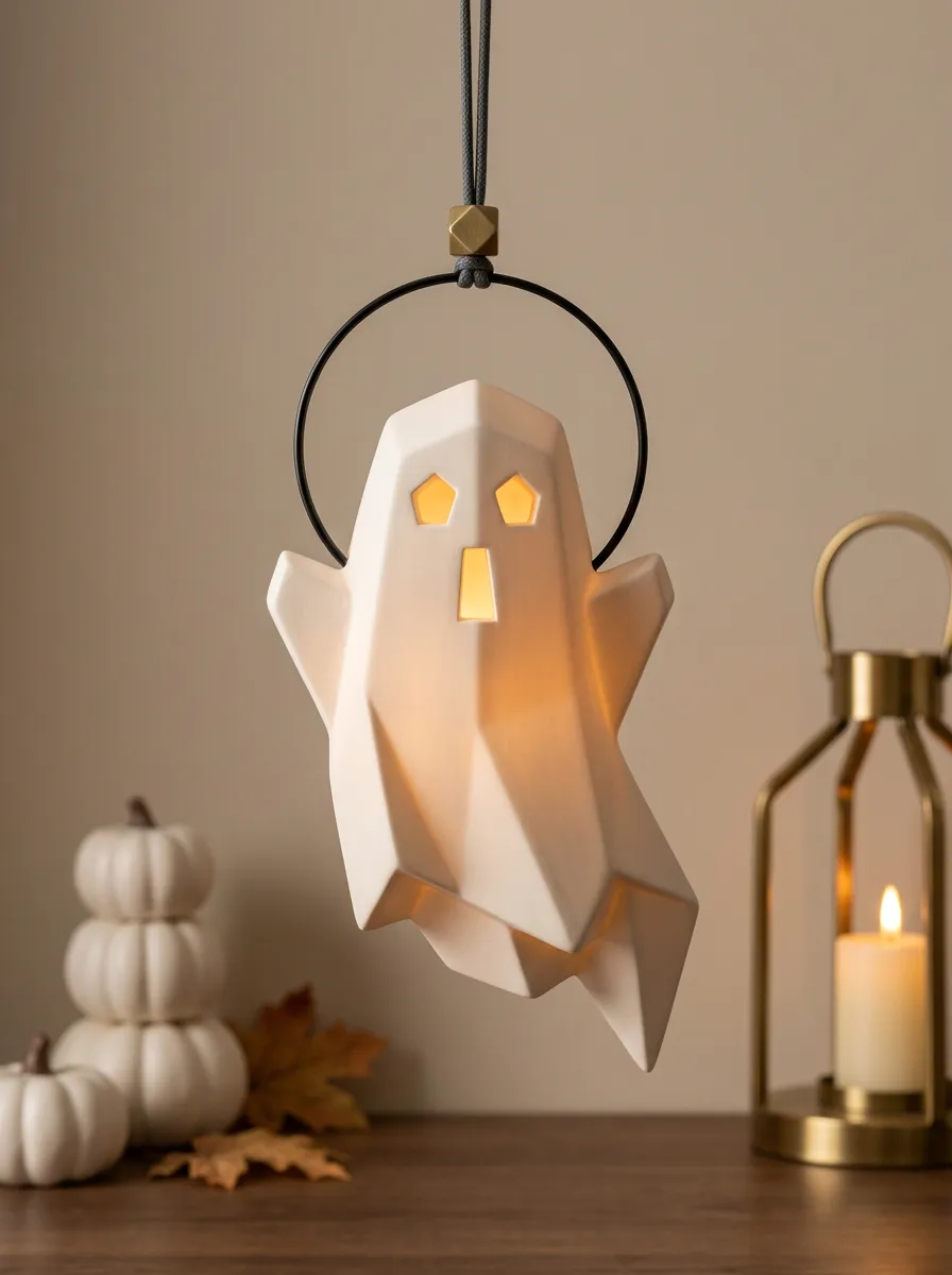 Halloween Minimal Geometric Ghost LED Hanging Ornament