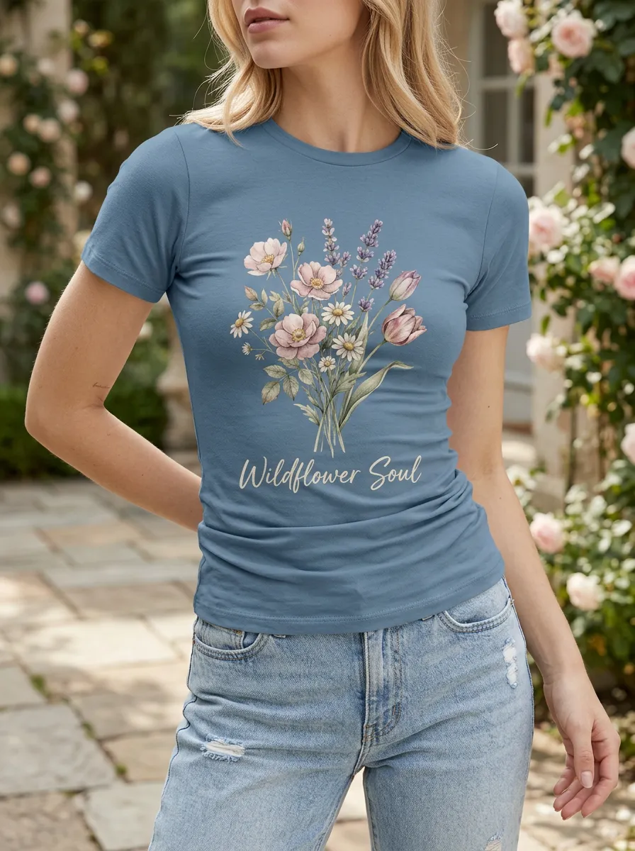 Women's Wildflower Soul Floral Bouquet Printed T-shirt
