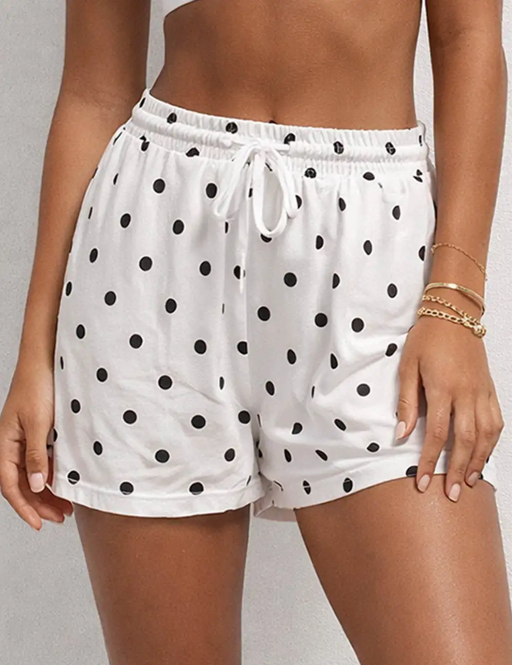 Polka Dot Elastic Waist Drawstring Wide Leg Shorts