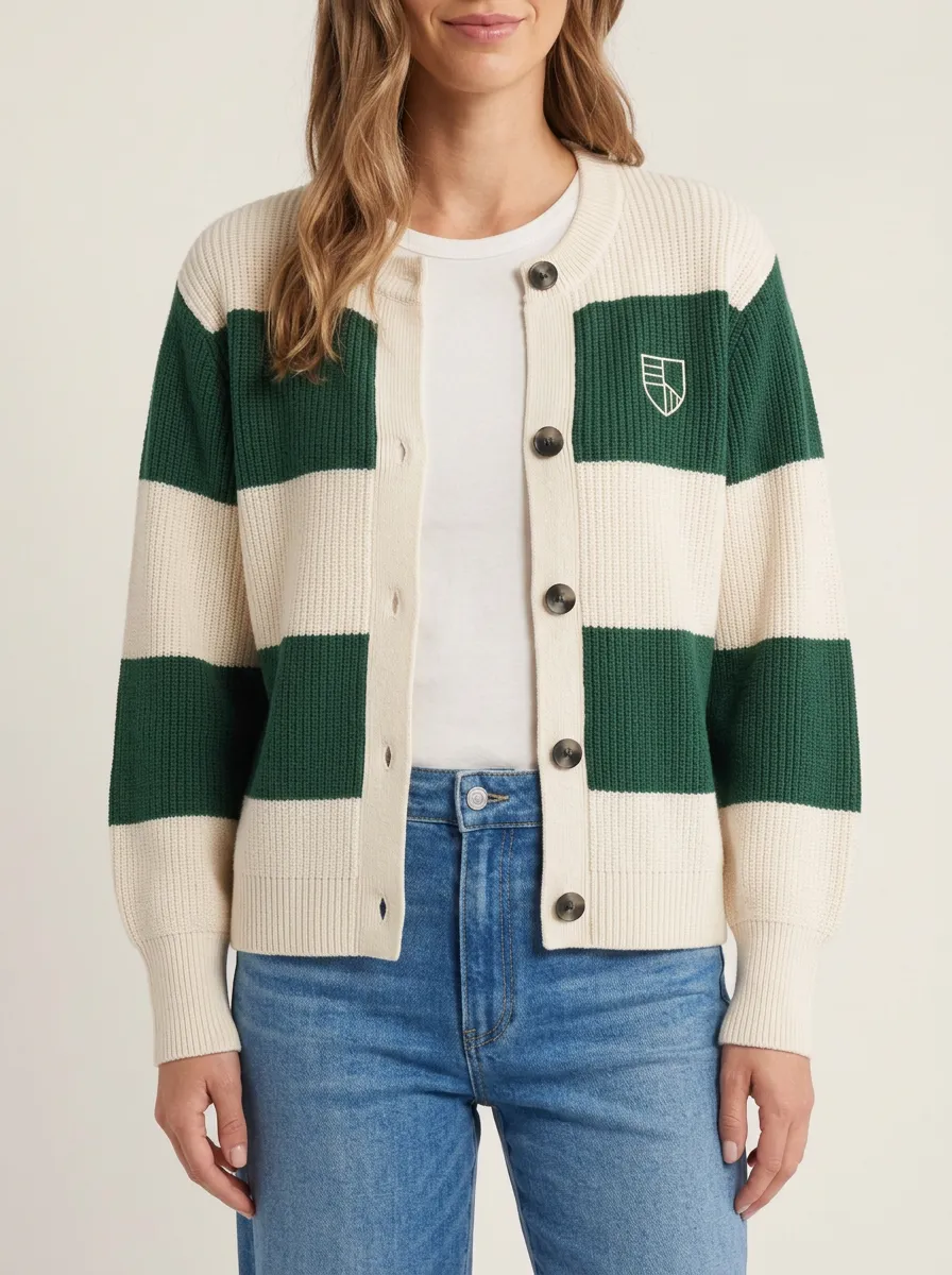 Striped Rugby Striped Shield Embroidered Cardigan