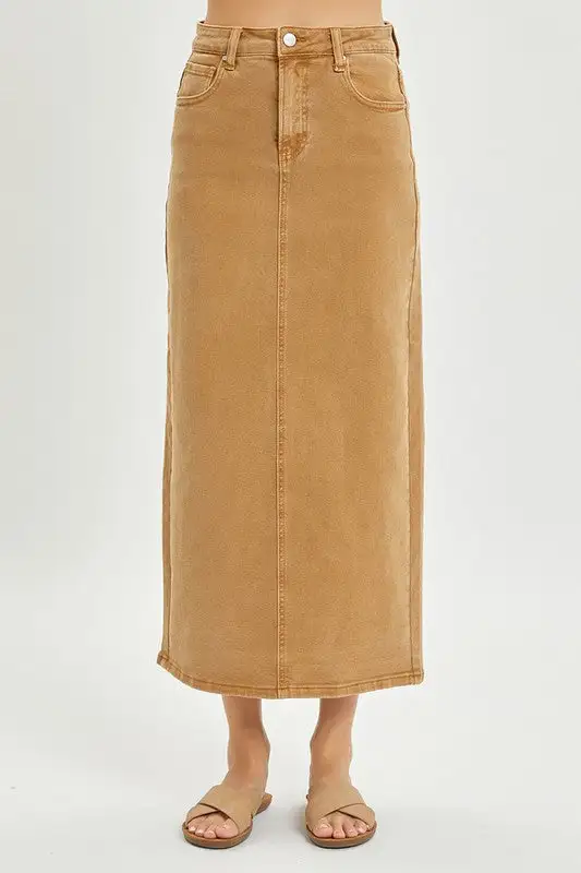 High Rise Back Slit Maxi Skirt