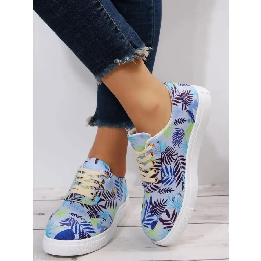 Tropical Leaf Print Canvas Sneakers