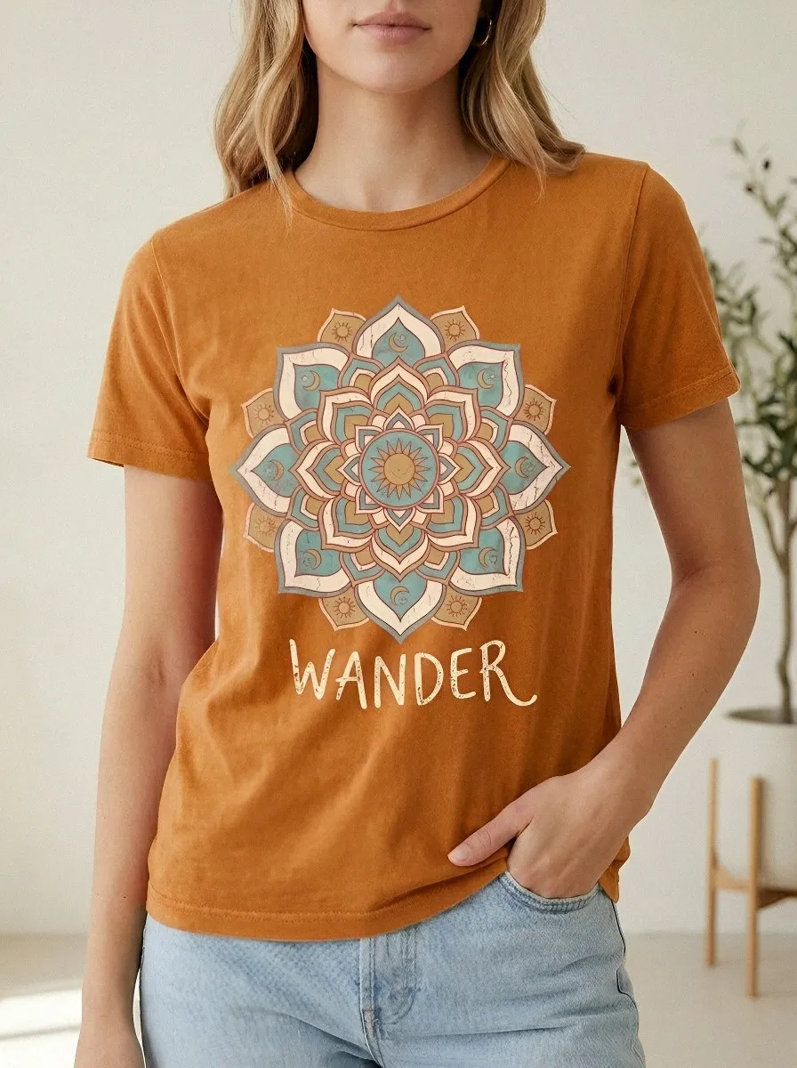 Women's Wander Boho Mandala Printed T-shirt