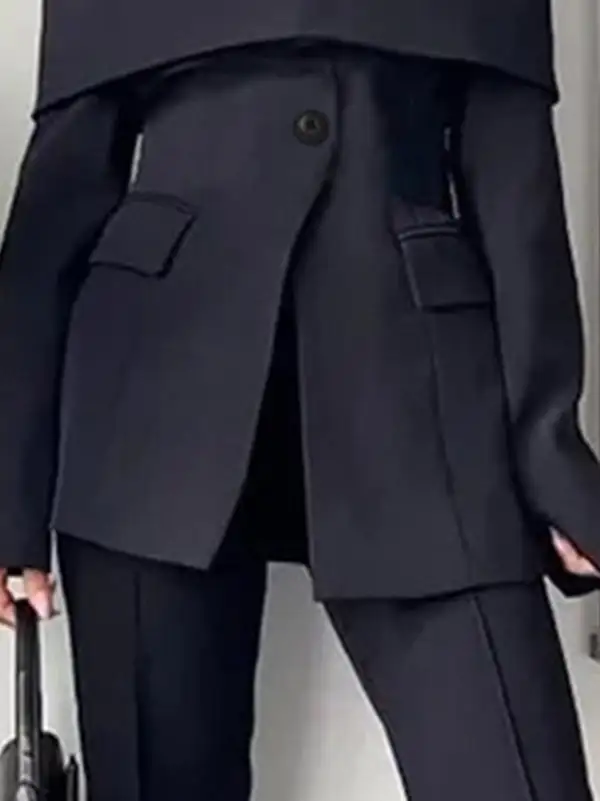 Long Sleeve Solid Color Split Front Off Blazer