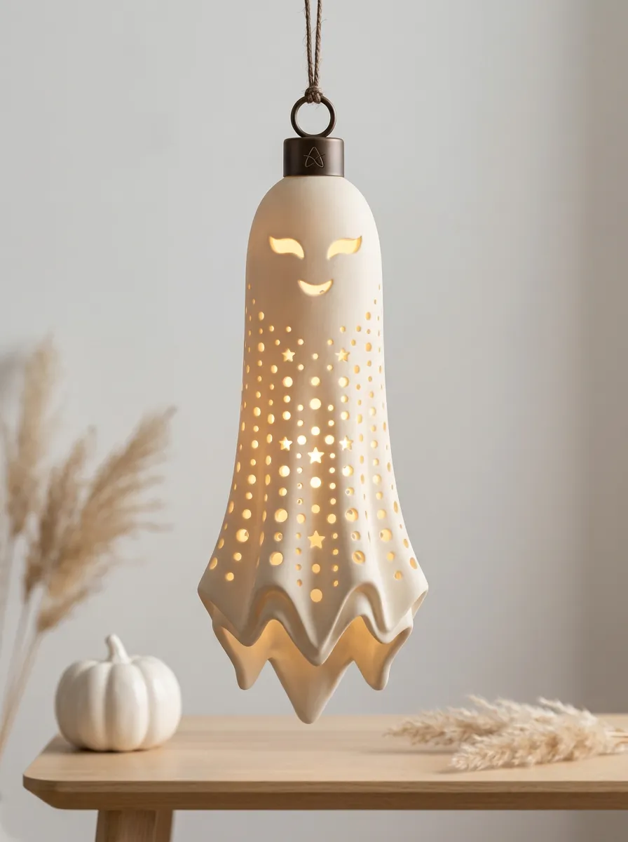 Halloween Ghost Star Cutout Ceramic Hanging Ornament