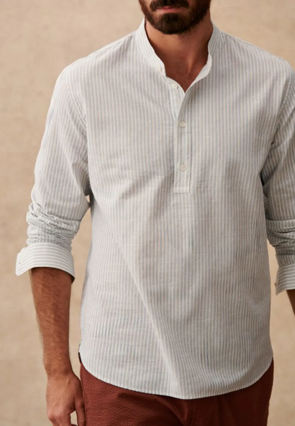 Olive Green Mandarin Collar Henley Shirt