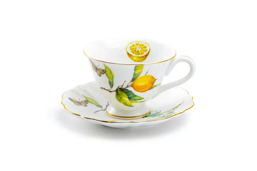 Lemon Butterfly Porcelain Tea Cup And Saucer