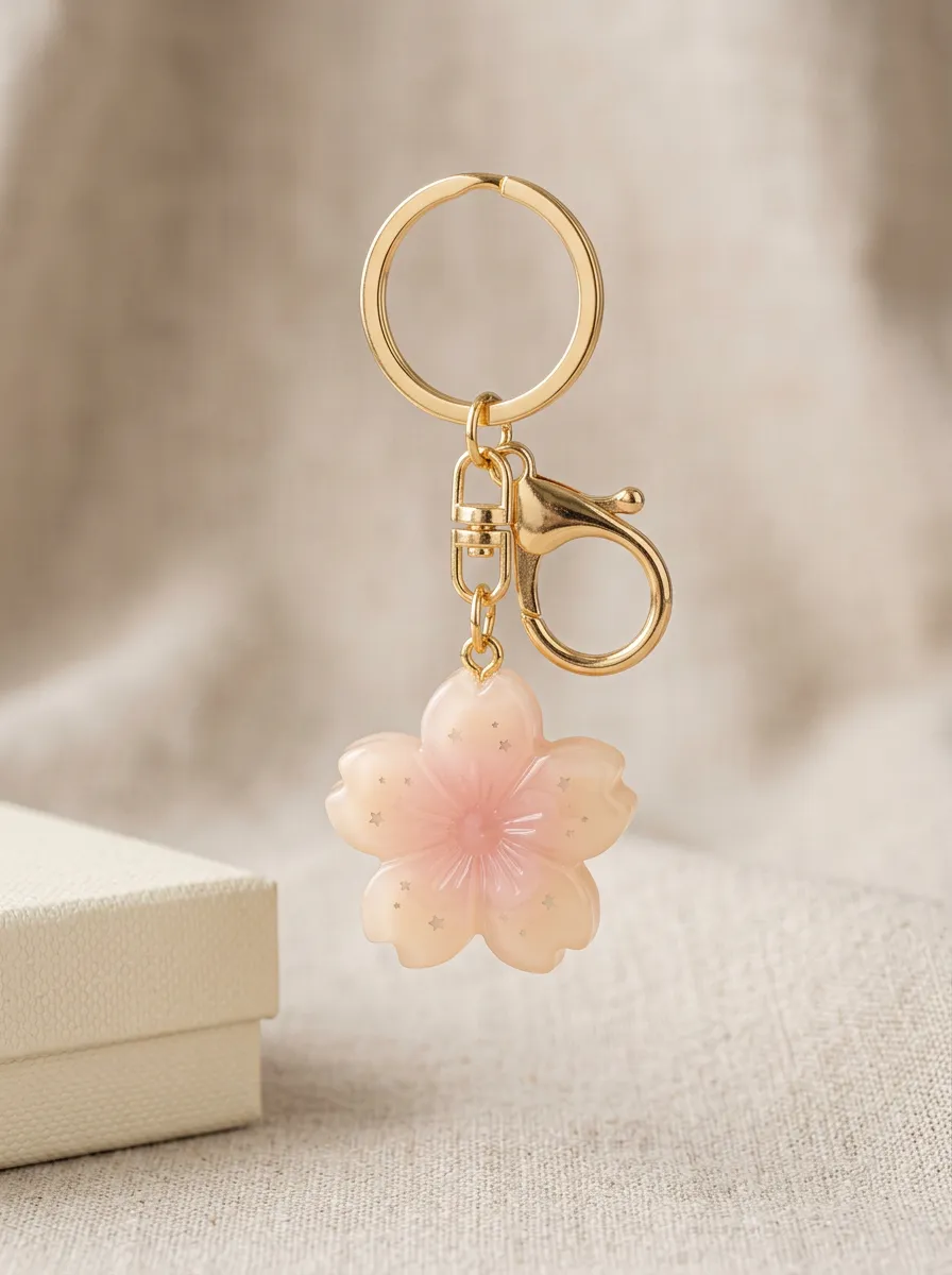 Floral Cherry-Blossom Resin Elegant Gift Keychain