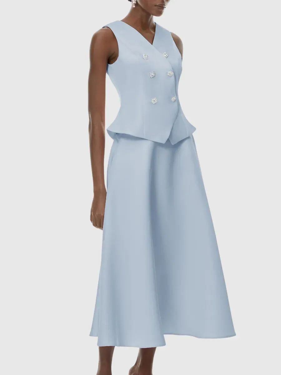 Devora Crystal Embellished Vest & Midi Skirt Set