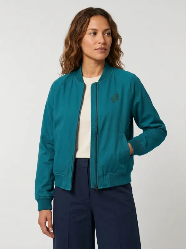 Women's Fern Leaf Pattern Bomber Jacket