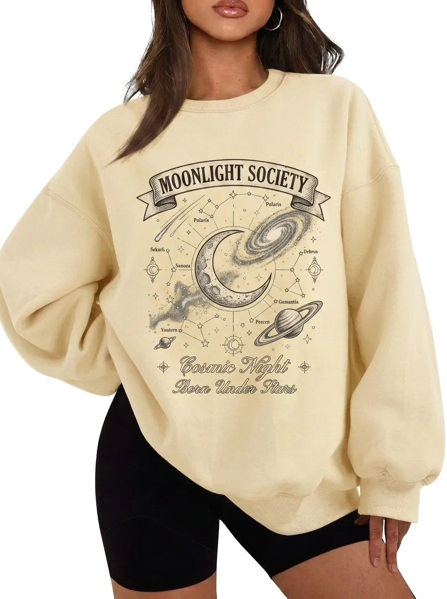 Women's Celestial Moonlight Society Cosmic Night Printed T-shirt