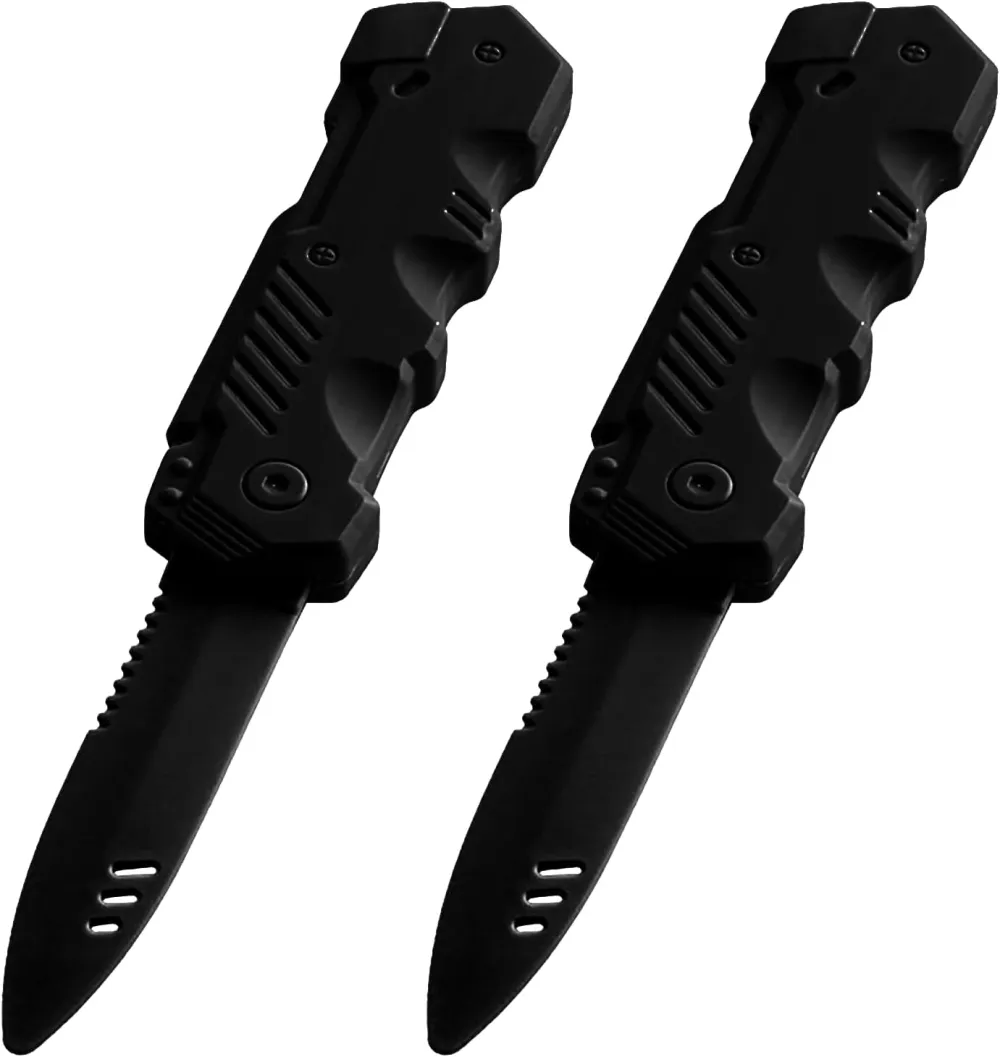 Retractable Plastic Toy Knives - 2 Pack - Safe and Fun for Kids and Adults - Great for Halloween, Cosplay, Magic Tricks and More - Green Handle Purple Blade