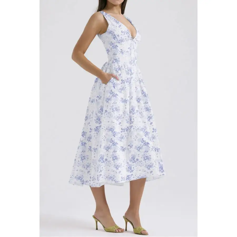 V-Neck Sleeveless Midi Dress with Pockets