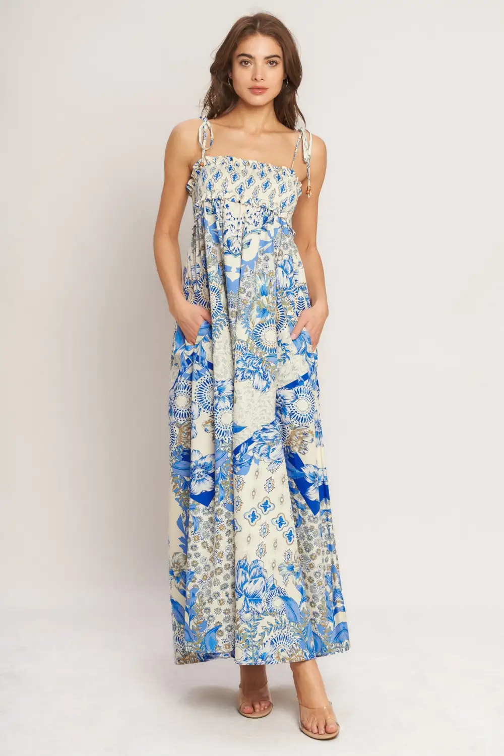 Smocked Cotton Printed Maxi Dress