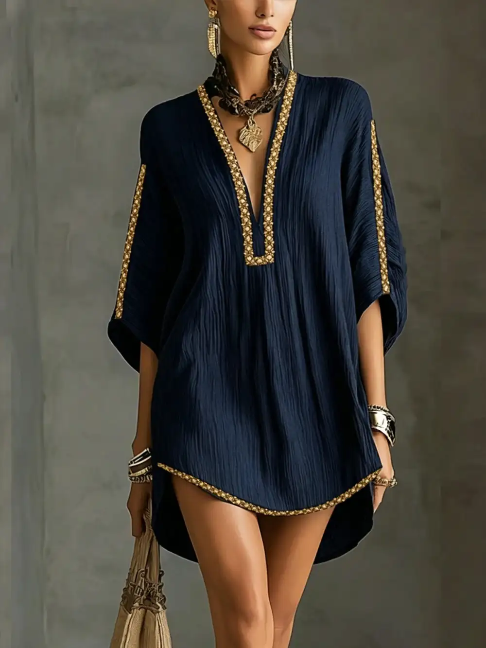 Embroidered Kaftan Mini Dress
