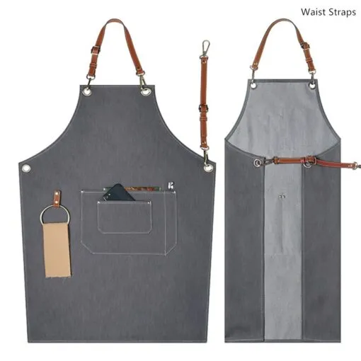 Denim Leather Strap Crossback Kitchen Work Apron